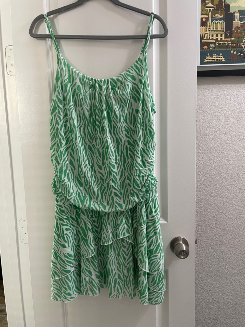 Diane Von Furstenberg Green and White Zebra-Print Dress